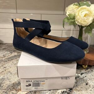 NWT: DREAM PAIRS Women's Sz 10, Navy Elastic Ankle Straps Flats Shoes
